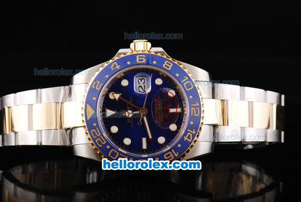 Rolex GMT Master II Automatic Movement with Blue Dial and Blue Ceramic Bezel-Two Tone Strap - Click Image to Close